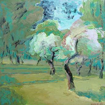 The garden near the Poklonnaya hill in Moscow. Oil on canvas, 101 x 100 cm (39.8 x 39.4 inches). 2006