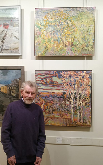 Nikolai Kuzmin at Starosadskiy: On top: Autumn porch. On bottom: Autumn. Oils on canvas, 2022. On top: H68xW85 cm (H26.8